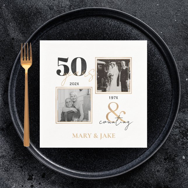 Golden Wedding Anniversary Then & Now 50 years Napkin (Creator Uploaded)