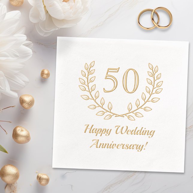 Golden Wedding Anniversary Wreath Custom Number Foil Napkins (Creator Uploaded)