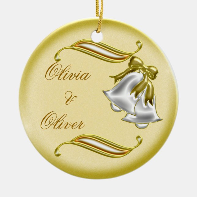 Golden Wedding Ceramic Tree Decoration (Front)