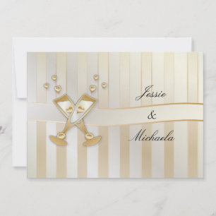 Golden Wedding Champagne and Hearts Invitation