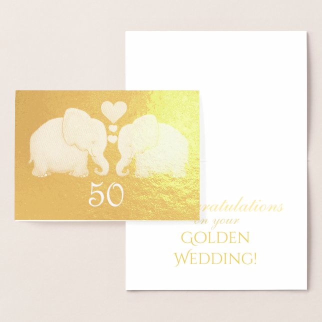 Golden Wedding Elegant Gold Foil Elephant Couple Card (Display)
