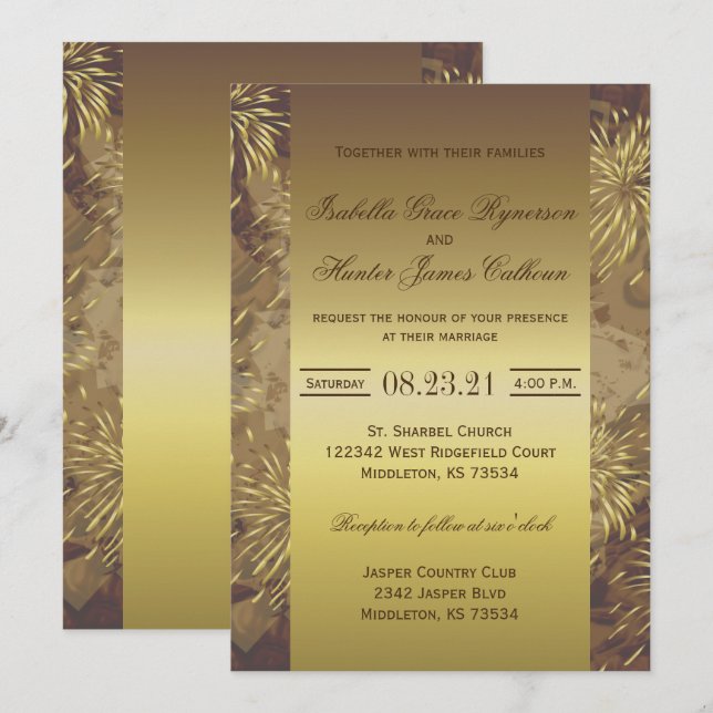 Golden Wedding Fireworks Invitation (Front/Back)