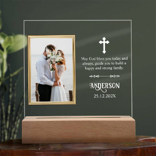 Golden Wedding Frame Elegant Floral Typography Acrylic Sign