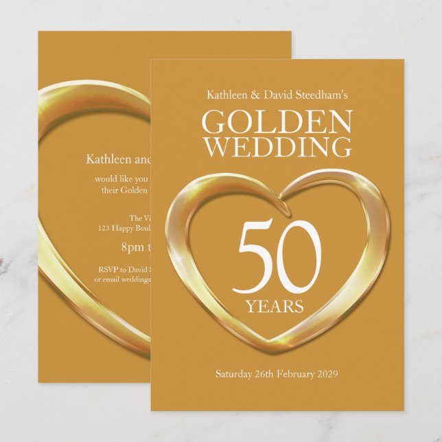 Golden wedding heart 50 years gold party invite (Front/Back)