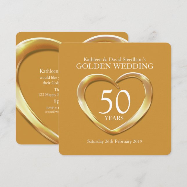 Golden wedding heart 50 years gold party invite (Front/Back)