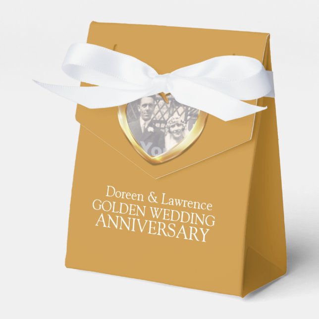 Golden wedding heart photo thank you favour box (Front Side)