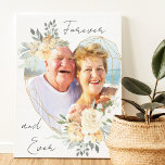 Golden Wedding Heart Shape Photo Forever and Ever Canvas Print<br><div class="desc">Custom Photo Canvas displaying your favorite photo in a geometric heart shaped gold frame. The frame is decorated with watercolor bouquets of cream and apricot flowers. It is lettered with the wording "forever and ever" in elegant casual, handwritten script on a neutral, almond white background, all of which you can...</div>