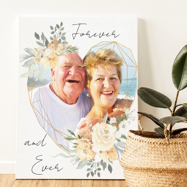 Golden Wedding Heart Shape Photo Forever and Ever Canvas Print (Creator Uploaded)