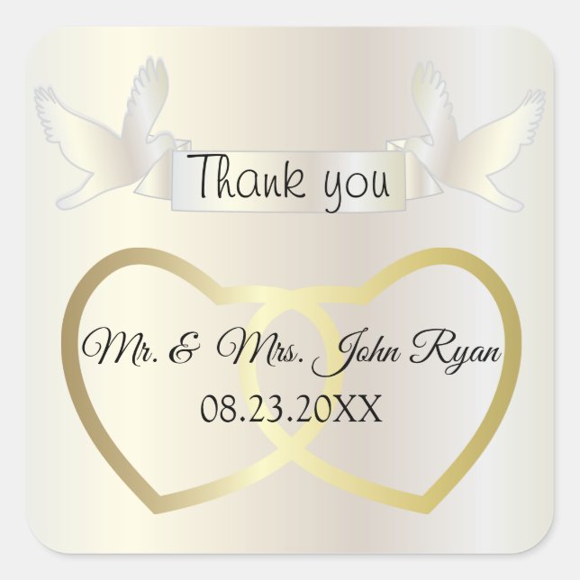 Golden Wedding Hearts Square Sticker (Front)