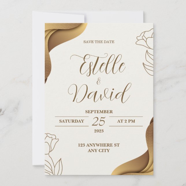 Golden Wedding Invitation: Embarking on Love Invitation (Front)