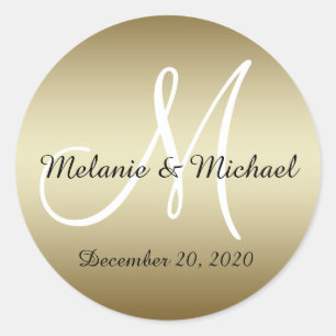 Golden Wedding Monogram Seals Stickers