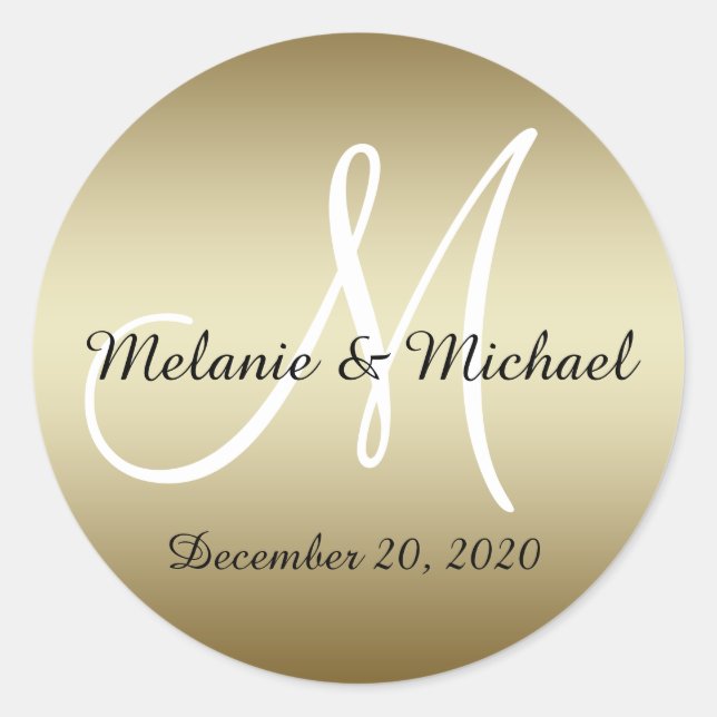 Golden Wedding Monogram Seals Stickers (Front)