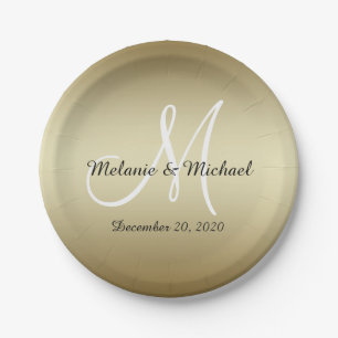 Golden Wedding Paper Plates   Monogram