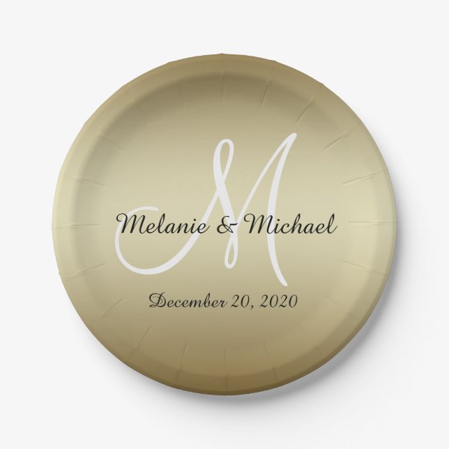 Golden Wedding Paper Plates | Monogram (Front)