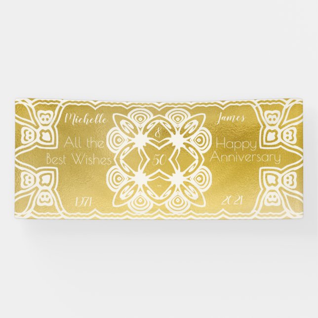 Golden Wedding Personalised Art Deco Ornamental Banner (Horizontal)