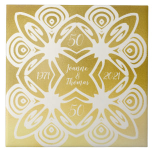 Golden Wedding Personalised Art Deco Ornamental Tile