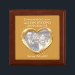 Golden wedding photo wife gift box<br><div class="desc">Graphic golden metal heart effect keepsake trinket gift box. Perfect to showcase a extra special gift for your wife on an special golden wedding anniversary or other special occasion. Custom with your own photo words and own dates. Exclusive design by Sarah Trett for www.mylittleeden.com</div>