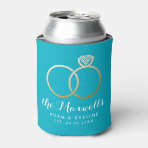 Golden Wedding Rings Favour Aqua Blue Can Cooler