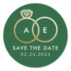 Golden Wedding Rings on Hunter Green Save the Date