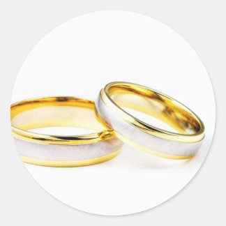 Golden Wedding Rings On White Background Classic Round Sticker