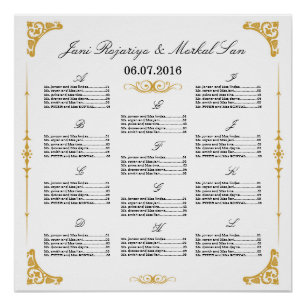 Golden Wedding Seating Chart Poster