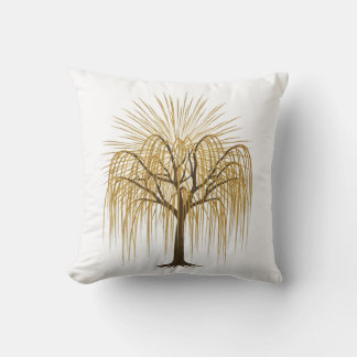 Golden Weeping Willow Tree Illustration Cushion