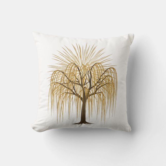 Golden Weeping Willow Tree Illustration Cushion (Front)