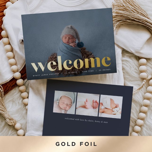 Golden Welcome | Foil Birth Announcement (Creator Uploaded)