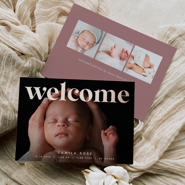 Golden Welcome | Rose Gold Foil Birth Announcement (Creator Uploaded)