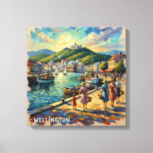 Golden Wellington Harbour Promenade Canvas Print