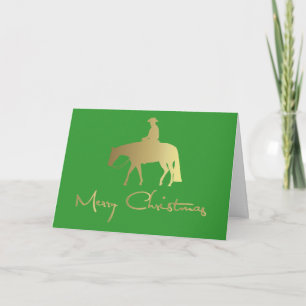 Golden Western Pleasure Horse Green Christmas Holiday Card