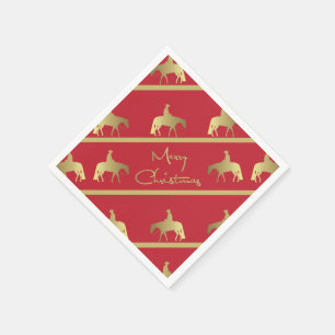 Golden Western Pleasure Horse Red Christmas Napkin