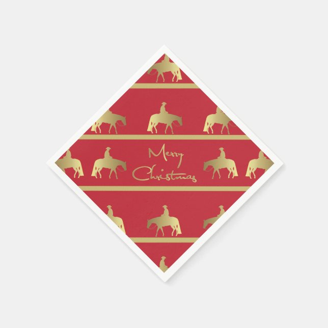 Golden Western Pleasure Horse Red Christmas Napkin (Corner)