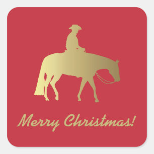 Golden Western Pleasure Horse Red Christmas Square Sticker