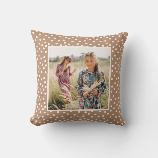 Golden Wheat and White Dots Photo Cushion (Front)