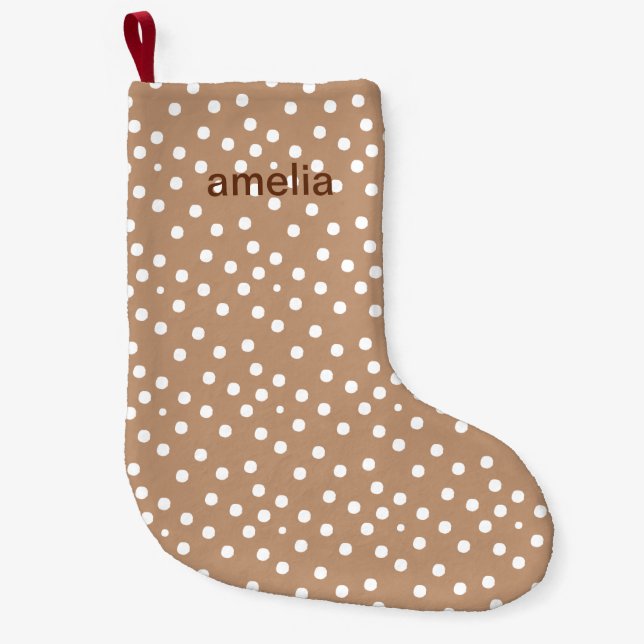 Golden Wheat and White Dots with Name  Small Christmas Stocking (Front)
