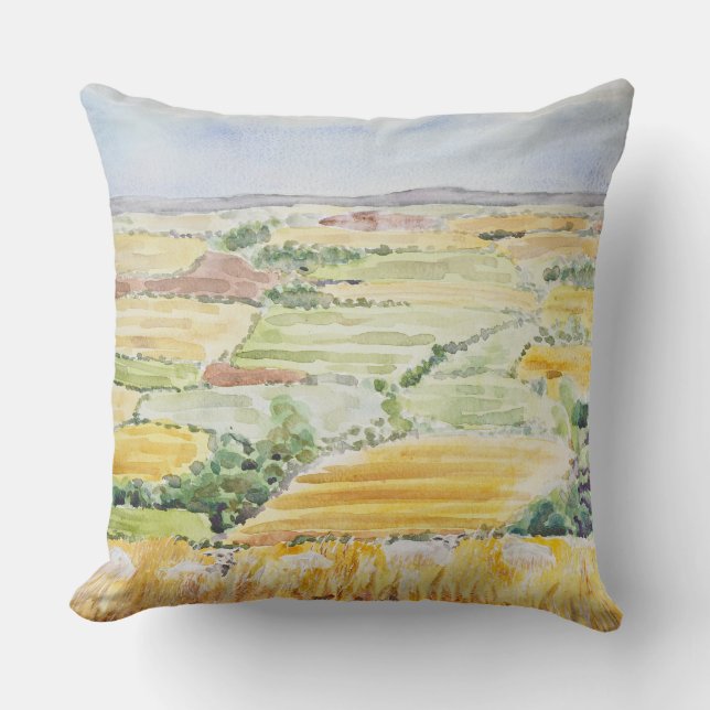 Golden wheat field in oxfordshire watercolour  cushion (Front)