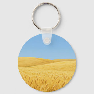 Golden Wheat Field Under Blue Sky Key Ring