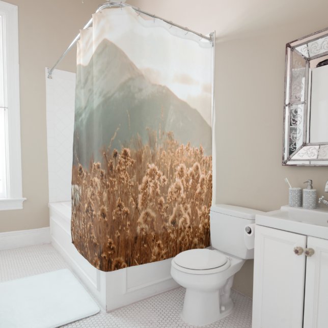 Golden Wheat Mountain // Blurry Scenic Peak Shower Curtain (In Situ)