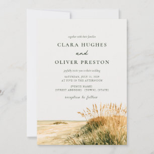 Golden Wheat Sage Script Sea Oats Coast Wedding Invitation