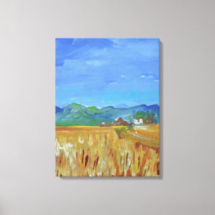 Golden Wheatfield & Mountain Landscape Canvas Print