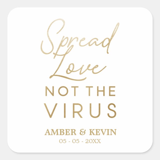 Golden Whimsical Quote Wedding Sanitizer Gel Square Sticker (Front)