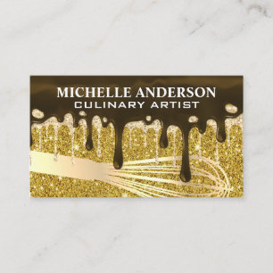 Golden Whisk   Chocolate Gold Glitter Drips Business Card