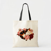 Golden Whiskers: Calico Cat in Rose Reverie