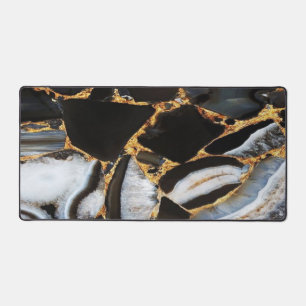 golden, white and black marble desk mat
