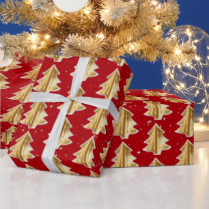 Golden & White Christmas Trees  Wrapping Paper