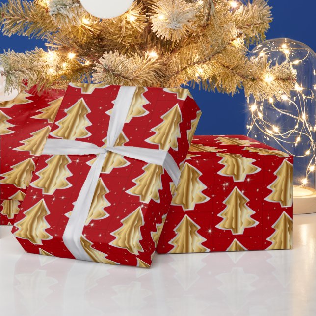 Golden & White Christmas Trees  Wrapping Paper (Holidays)