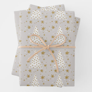 Golden White Elegant Simple Illustrated Christmas Wrapping Paper Sheet