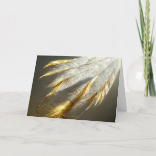 Golden white feathers card