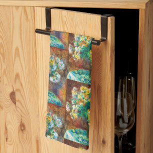 Golden & White Floral Bouquet Impressionist Art Tea Towel
